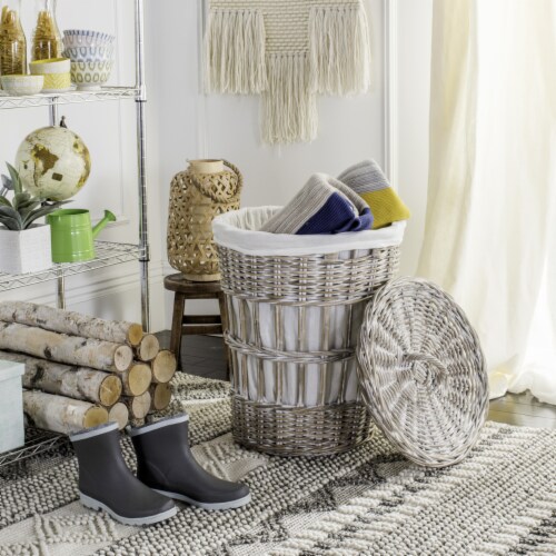 Safavieh Maggy White Rattan Laundry Basket Perspective: front