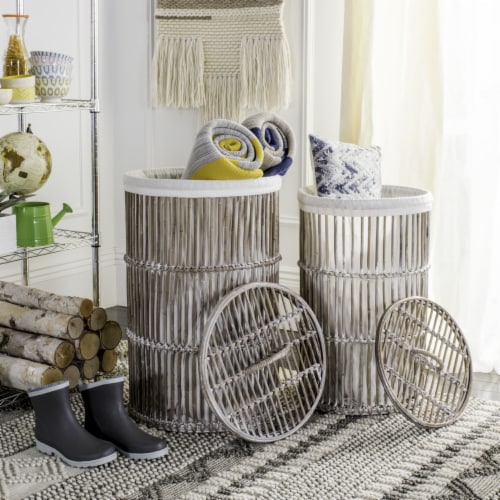 Safavieh Libby Rattan Laundry Baskets - White Perspective: front