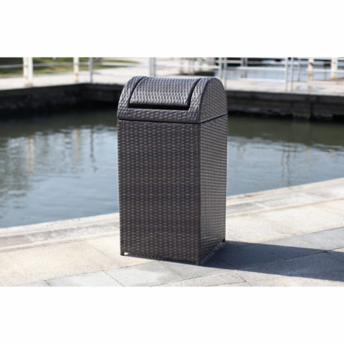 SAFAVIEH Outdoor Collection Bishop Outdoor Wicker 18 Gallon Trash Bin Brown Perspective: front
