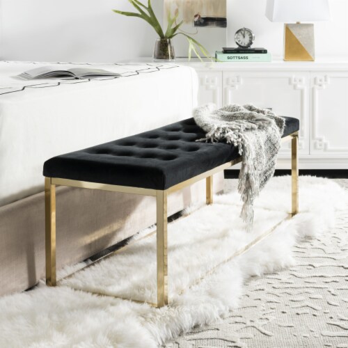 SAFAVIEH Reynolds Velvet Bench Black / Brass Perspective: front