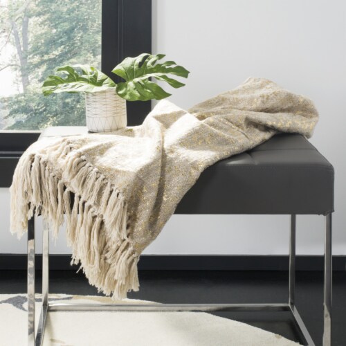 Safavieh Peppin Metallic Throw Blanket - Natural Perspective: front