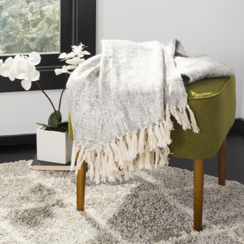 SAFAVIEH Jacqui Metallic Throw Blanket Grey / Silver Perspective: front