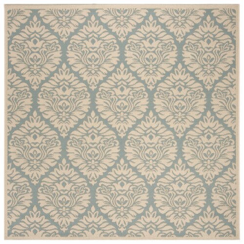 Safavieh LND135K-6SQ 6 ft. 7 in. x 6 ft. 7 in. Linden 100 Coastal Square Area Rug, Aqua & Cre Perspective: front