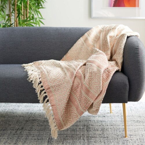 SAFAVIEH Becks Fringe Throw Blanket Copper / Beige Perspective: front