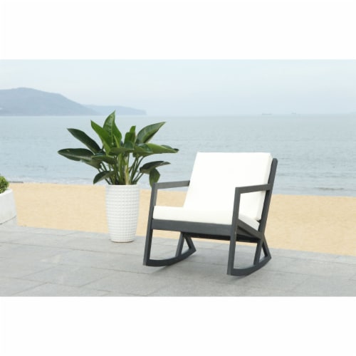 SAFAVIEH Outdoor Collection Vernon Rocking Chair Black Beige 25.6