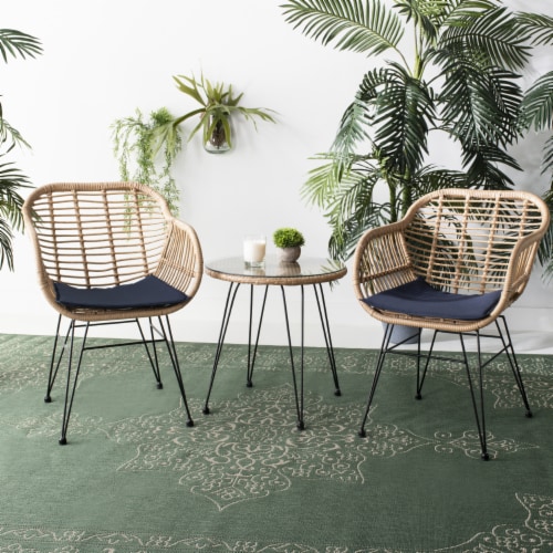 SAFAVIEH Outdoor Collection Alton 3 Piece Lounge Set Natural Navy