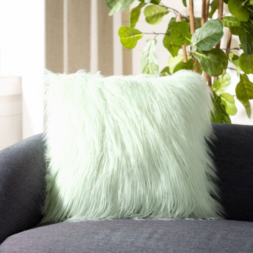 Safavieh Caelie Faux Fur Pillow - Mint Perspective: front