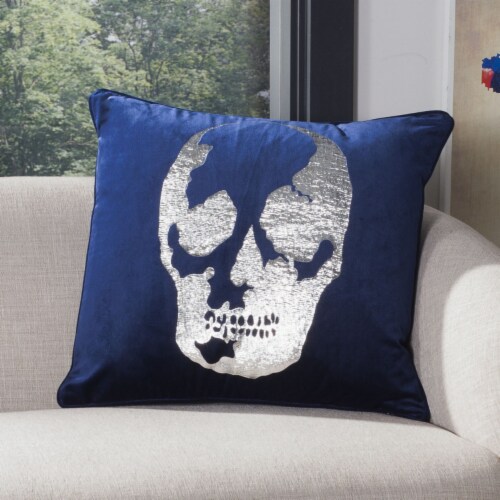 Safavieh Rayen Dark Blue Skull Pillow Perspective: front