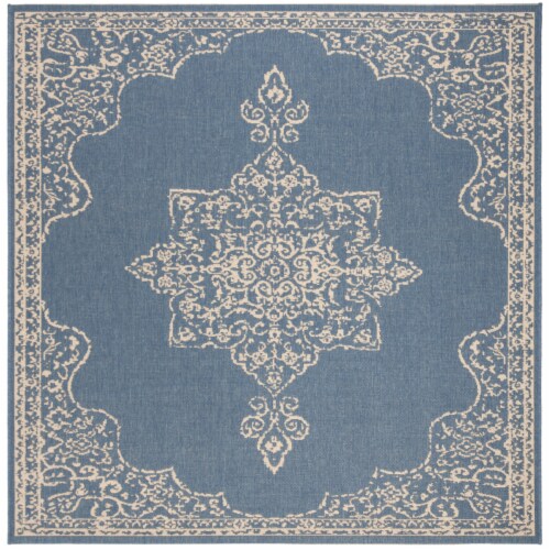 SAFAVIEH Indoor Outdoor BHS180N Beach House Cream / Blue Rug 6-7 X 6-7 Square Perspective: front