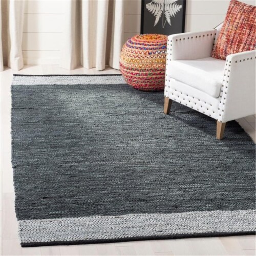 Safavieh VTL201A-6 Vintage Leather Contemporary Rectangle Hand Woven Rugs, Grey & Silver - 6 Perspective: front
