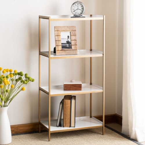 Safavieh ETG3200A Daniella 4 Tier Etagere, White & Brass Perspective: front