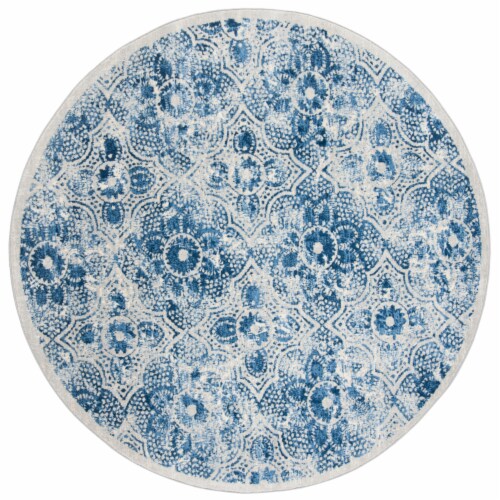 Martha Stewart Brentwood Round Rug - Cream/Blue Perspective: front