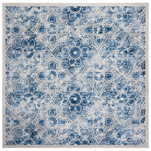 Martha Stewart Brentwood Square Rug - Cream/Blue Perspective: front