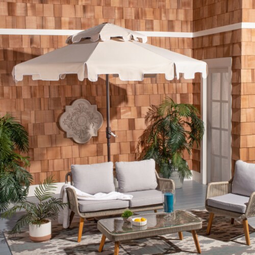 SAFAVIEH Outdoor Collection Zimmerman 9-Foot Market Umbrella Beige/White Perspective: front