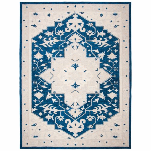 Safavieh MLP505N-8 Micro-Loop Hand Tufted Large Rectangle Area Rug, Navy & Ivory - 8 x 10 ft. Perspective: front