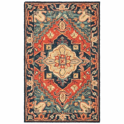 Safavieh HG920Q-3 3 x 5 ft. Hand Tufted Traditional Heritage Small Rectangle Rug, Red & Navy Perspective: front