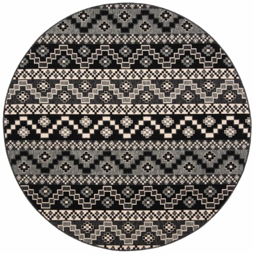 Safavieh VER095-0421-7R 6 ft. 7 in. x 6 ft. 7 in. Veranda Round Power Loomed Rug, Black & Bei Perspective: front
