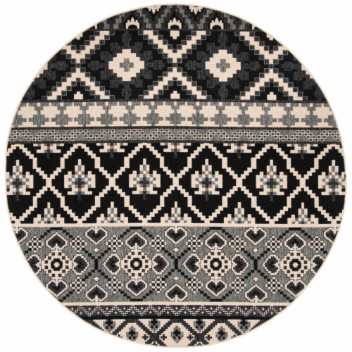Safavieh VER097-0421-7R 6 ft. 7 in. x 6 ft. 7 in. Veranda Round Power Loomed Rug, Black & Bei Perspective: front