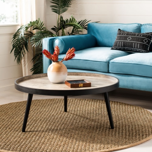 SAFAVIEH Fritz Round Tray Top Coffee Table Light Grey Black