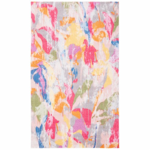 SAFAVIEH Florist Collection FLS152U Pink / Grey Rug 3' x 5' Perspective: front