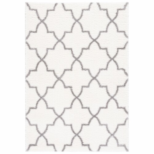 SAFAVIEH Tahoe Shag Collection THO627C White / Grey Rug 5' x 7' Perspective: front