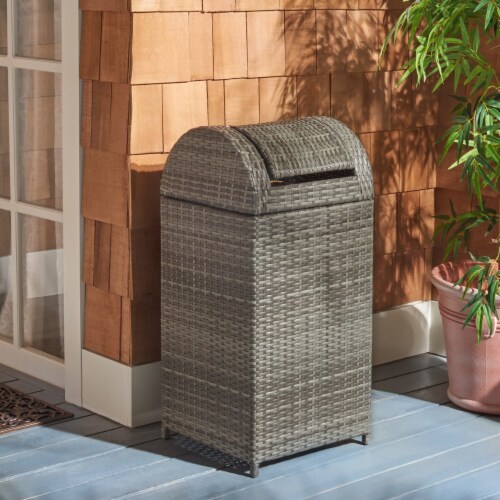 SAFAVIEH Outdoor Collection Serapis Trash Bin Grey Perspective: front