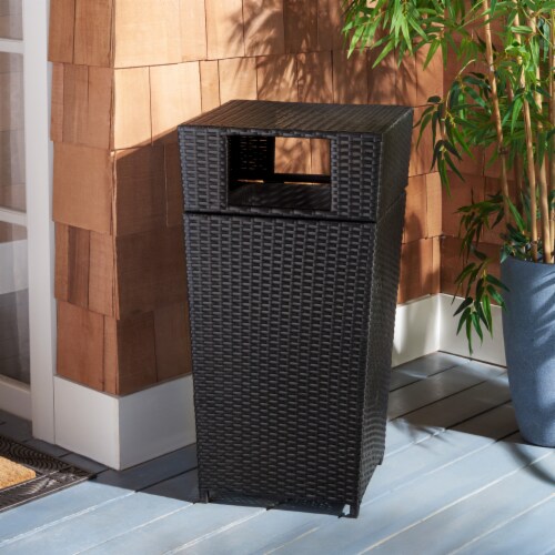 SAFAVIEH Outdoor Collection Mazeli Trash Bin Black Perspective: front