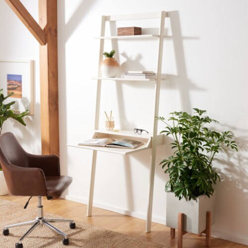 SAFAVIEH Pamella 2 Shelf Leaning Desk White 43.3 x 43.3 x 30.7 W Pay Less Super Markets