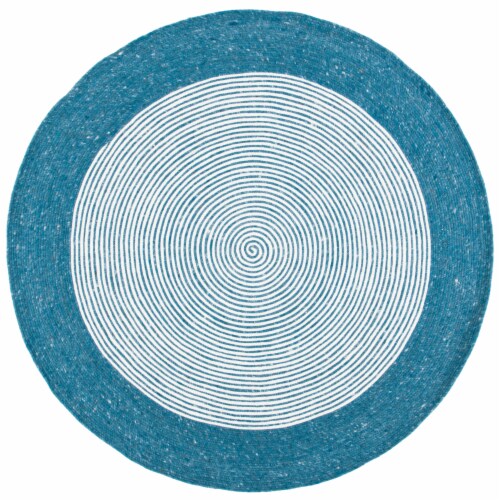 SAFAVIEH Braided BRD904M Handwoven Teal / Ivory Rug 5' round Perspective: front