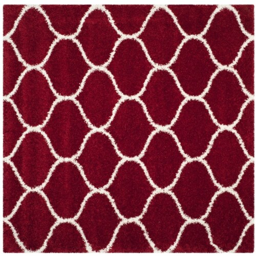 SAFAVIEH Hudson Shag Collection SGH280R Red / Ivory Rug 5' square Perspective: front