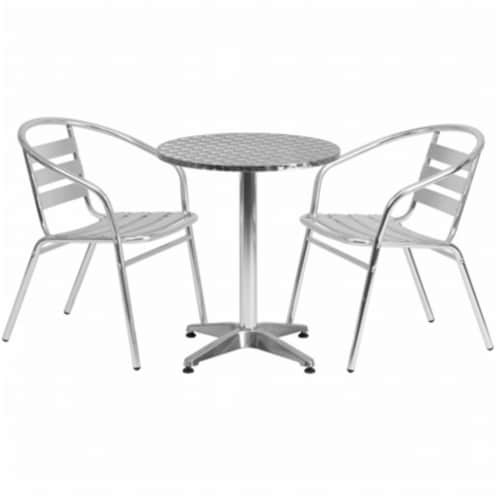 Flash Furniture Aluminum Table with 2 Slat-Back Chairs Aluminum (TLH24RD017BCHR2) Perspective: front