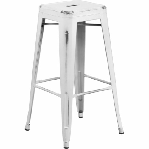 Distressed white metal bar stools deals