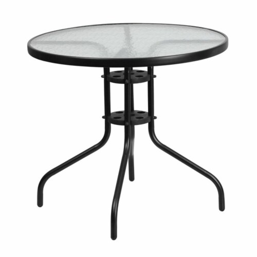 Flash Furniture 31.5 Round Glass Top Patio Dining Table in Black Perspective: front