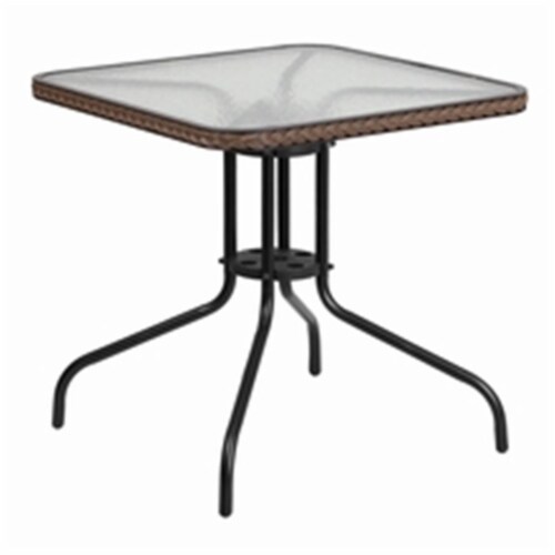 Flash Furniture 28  Square Glass Top Patio Dining Table in Black Brown Perspective: front