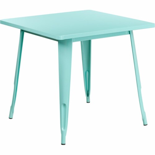 Flash Furniture ET-CT002-1-MINT-GG 31.5 in. Square Mint Green Metal Indoor & Outdoor Table Perspective: front