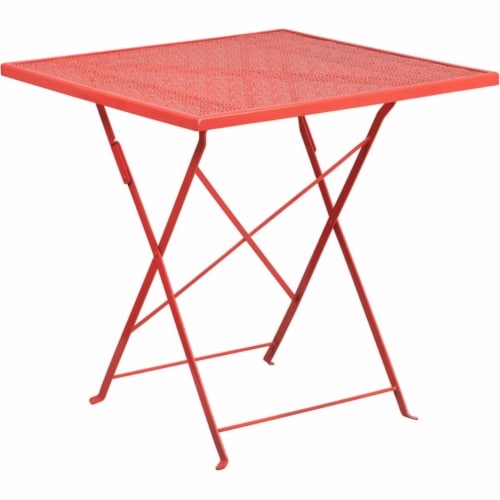 Flash Furniture 28'' Square Coral Indoor-Outdoor Steel Folding Patio Table CO1RED Perspective: front
