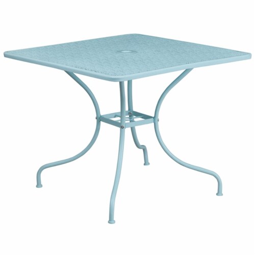 Flash Furniture CO-6-SKY-GG 35.5 in. Square Sky Blue Indoor & Outdoor Steel Patio Table Perspective: front