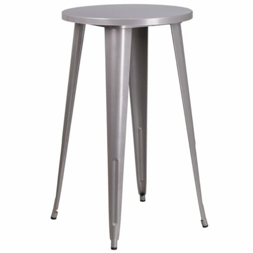 Flash Furniture CH-51080-40-SIL-GG 24 in. Round Silver Metal Indoor & Outdoor Bar Height Tabl Perspective: front
