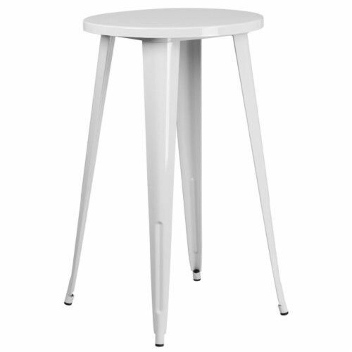 Flash Furniture CH-51080-40-WH-GG 24 in. Round White Metal Indoor & Outdoor Bar Height Table Perspective: front