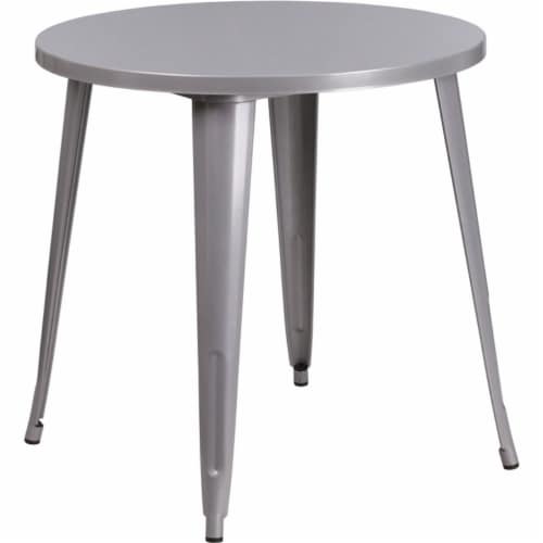 Flash Furniture CH-51090-29-SIL-GG 30 in. Round Silver Metal Indoor & Outdoor Table Perspective: front