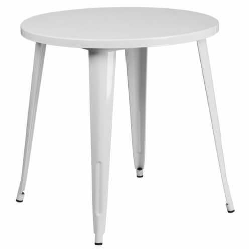 Flash Furniture CH-51090-29-WH-GG 30 in. Round White Metal Indoor & Outdoor Table Perspective: front