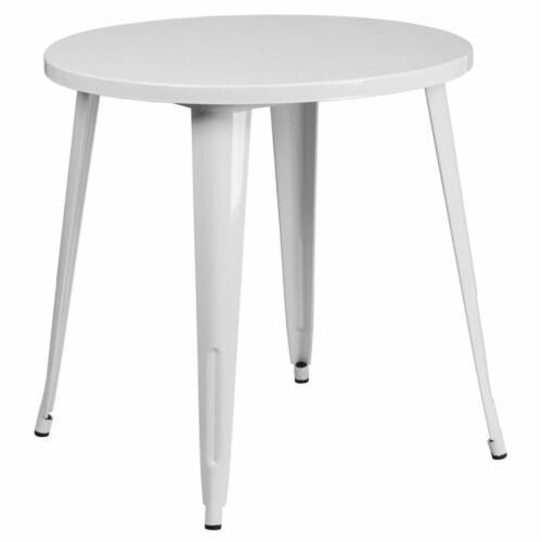 Flash Furniture CH-51090-29-WH-GG 30 in. Round White Metal Indoor & Outdoor Table Perspective: front