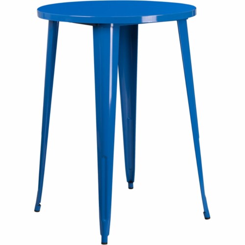 Flash Furniture CH-51090-40-BL-GG 30 in. Round Blue Metal Indoor & Outdoor Bar Height Table Perspective: front