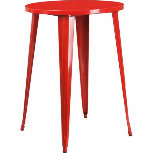 Flash Furniture CH-51090-40-RED-GG 30 in. Round Red Metal Indoor & Outdoor Bar Height Table Perspective: front
