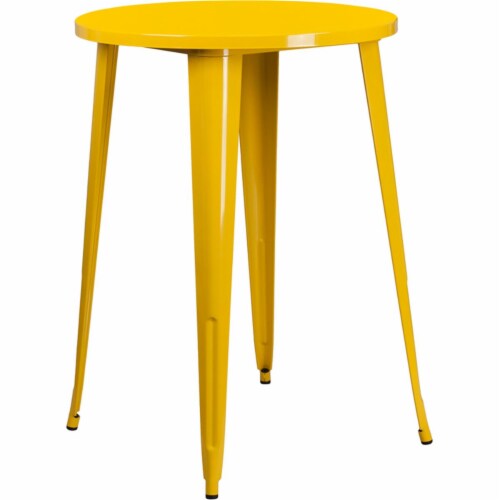 Flash Furniture CH-51090-40-YL-GG 30 in. Round Yellow Metal Indoor & Outdoor Bar Height Table Perspective: front