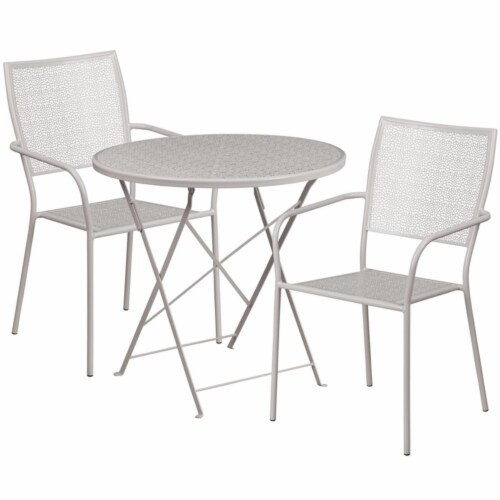 Flash Furniture 3 Piece 30 Round Steel Flower Print Patio Dining Set in Silver Perspective: front