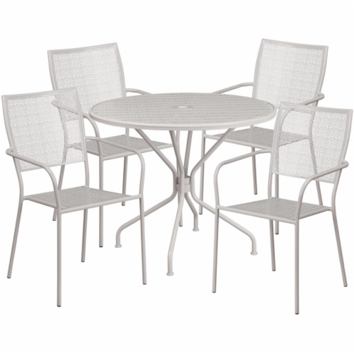Flash Furniture 5 Piece 35  Round Steel Flower Print Patio Dining Set in Silver Perspective: front