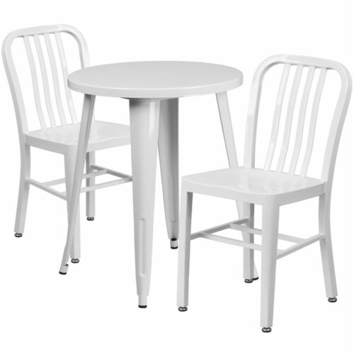 Flash Furniture CH-51080TH-2-18VRT-WH-GG 24 in. Round White Metal Indoor & Outdoor Table Set Perspective: front