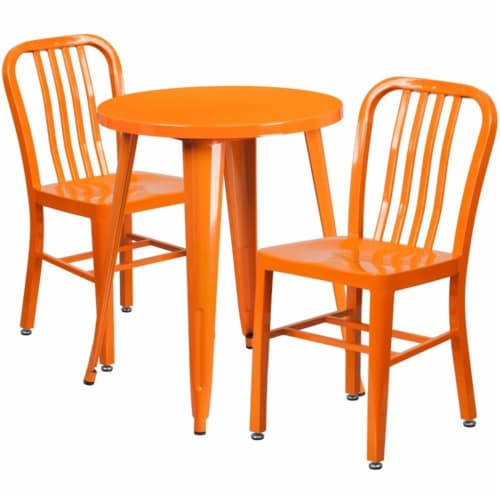 Flash Furniture CH-51080TH-2-18VRT-OR-GG 24 in. Round Orange Metal Indoor & Outdoor Table Set Perspective: front