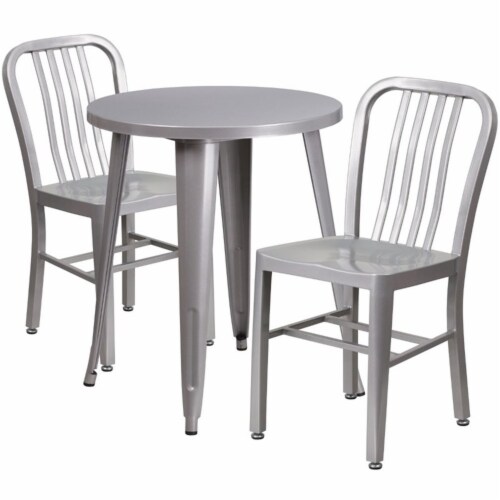 Flash Furniture CH-51080TH-2-18VRT-SIL-GG 24 in. Round Silver Metal Indoor & Outdoor Table Se Perspective: front